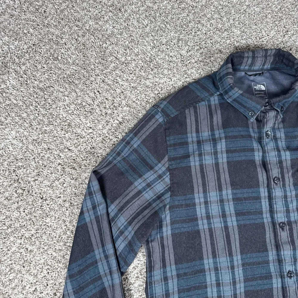 The North Face Shirt‎ Mens Large Blue Grey Plaid Button Down Long Sleeve